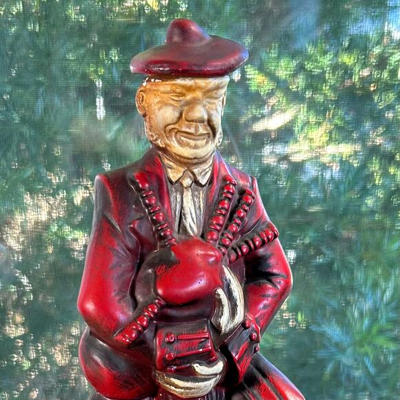 Vintage Scottish Bagpiper Figurine – Red Chalkware Musician Statue 12” Tall - Picture 2 of 16